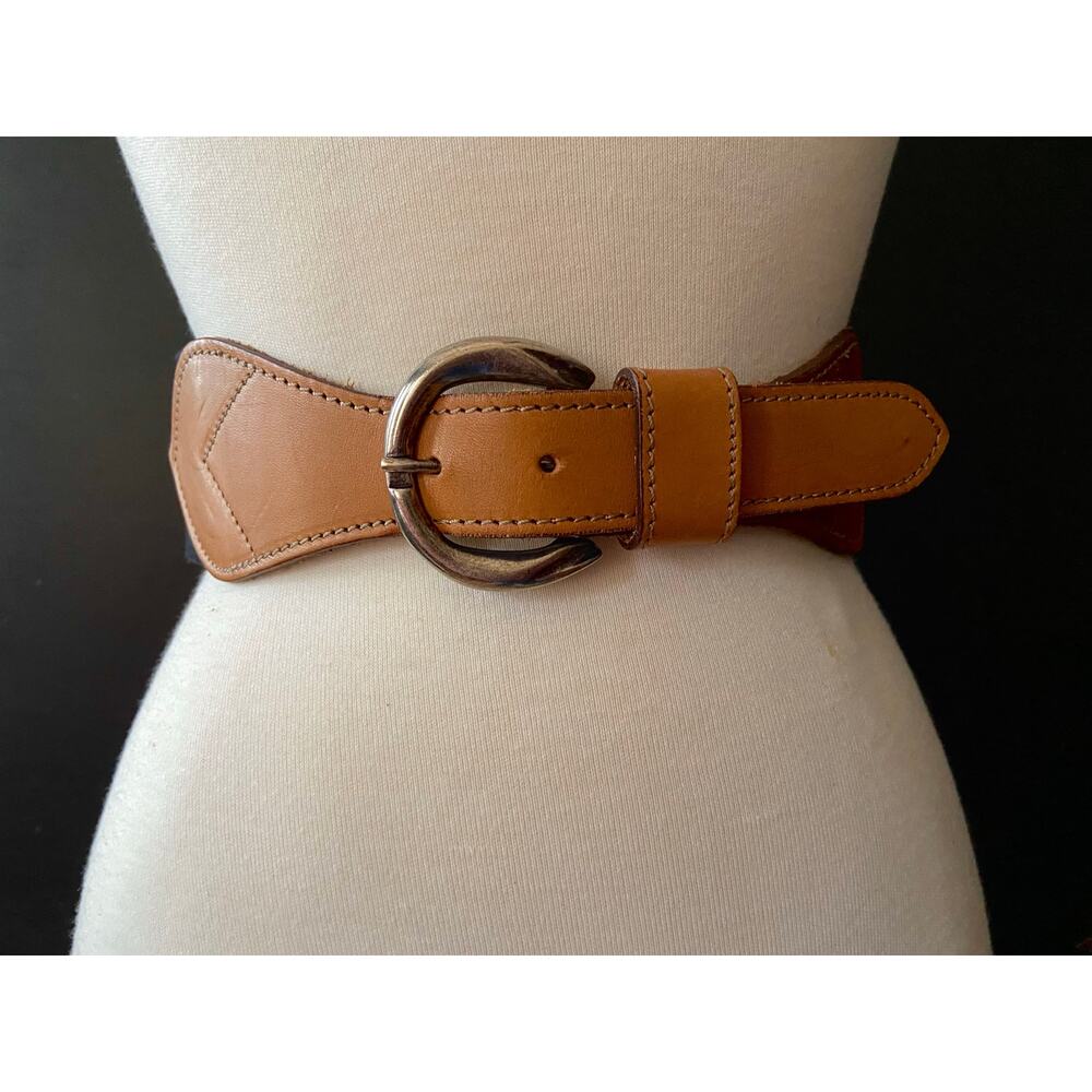 GAP Wide Black Stretch Waist Belt w/Leather Trim sz M